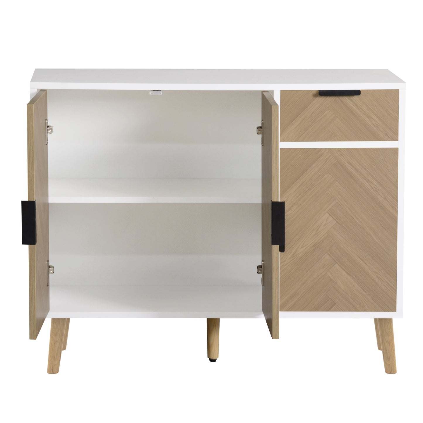 Ashbury Chevron Storage Cabinet, 35.5", White with Wooden Doors