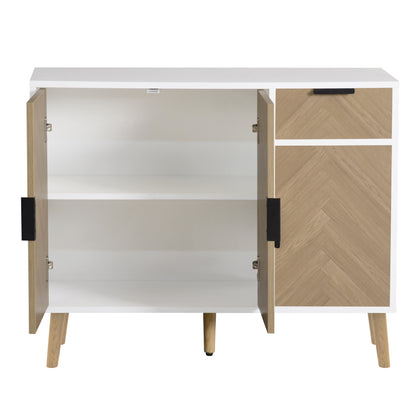 Ashbury Chevron Storage Cabinet, 35.5", White with Wooden Doors