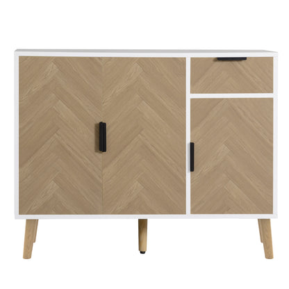 Ashbury Chevron Storage Cabinet, 35.5", White with Wooden Doors
