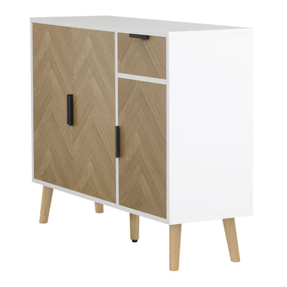 Ashbury Chevron Storage Cabinet, 35.5", White with Wooden Doors