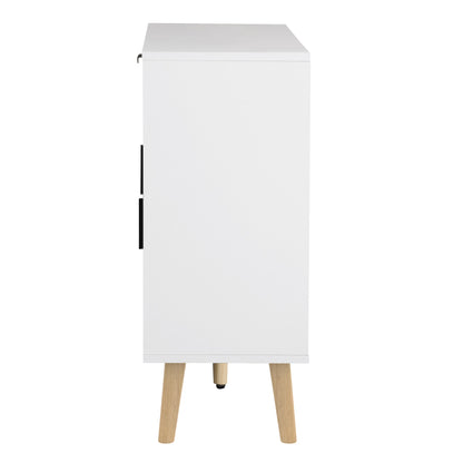 Ashbury Chevron Storage Cabinet, 35.5", White with Wooden Doors