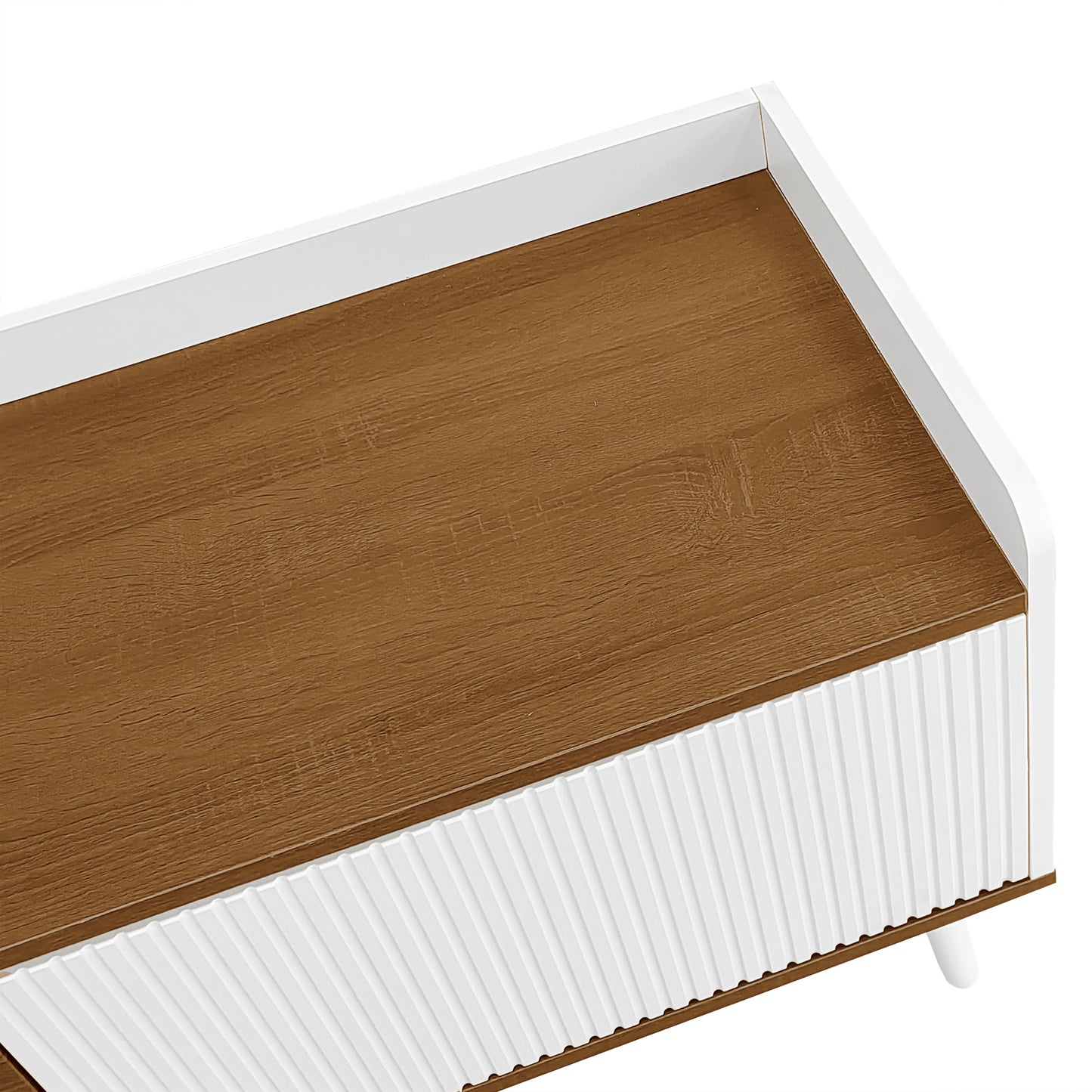 Solen Modern Wood TV Stand with Three-Door Storage, White and Natural