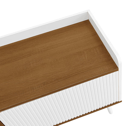 Solen Modern Wood TV Stand with Three-Door Storage, White and Natural