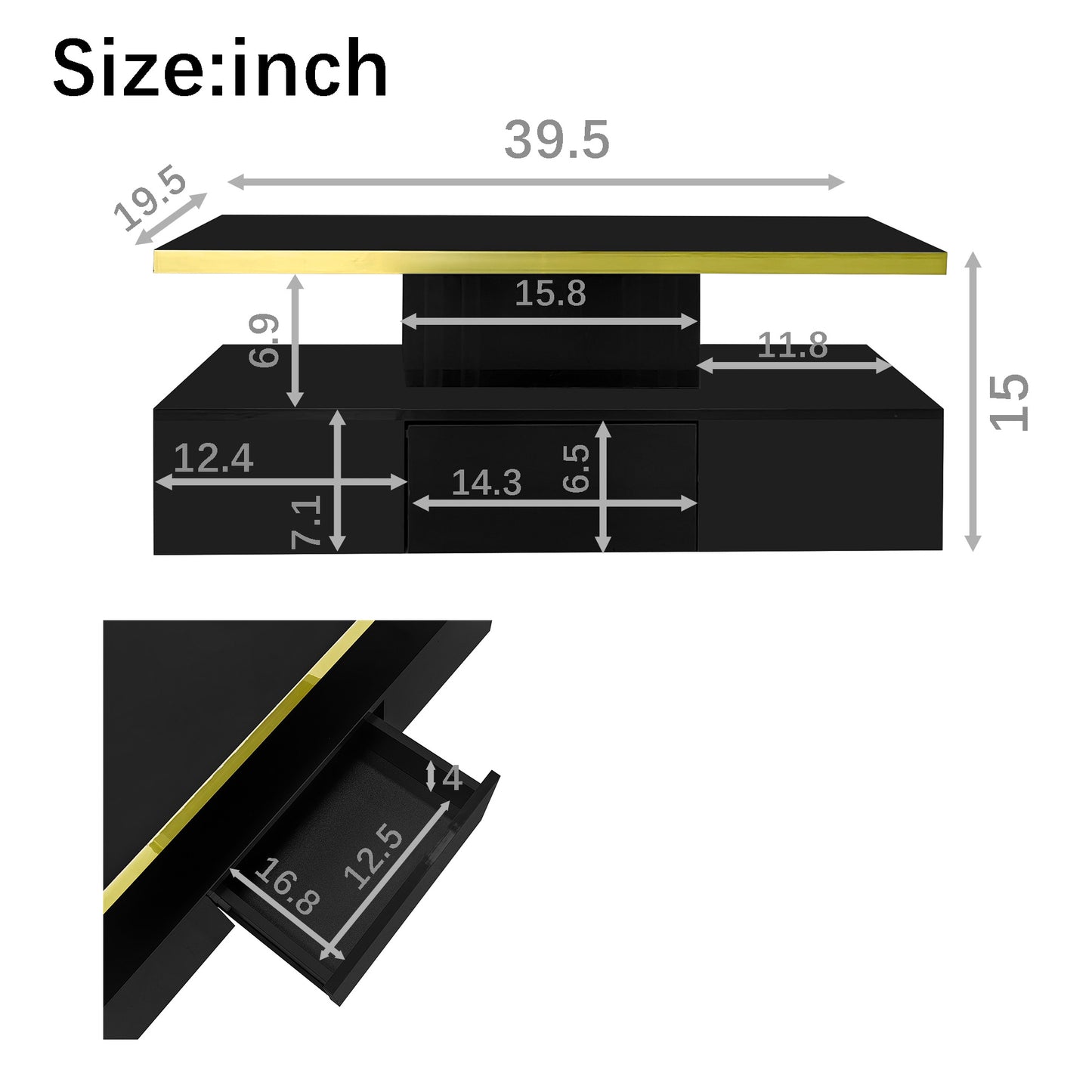 Nova High-Gloss Coffee Table with LED Lighting and Storage, Black