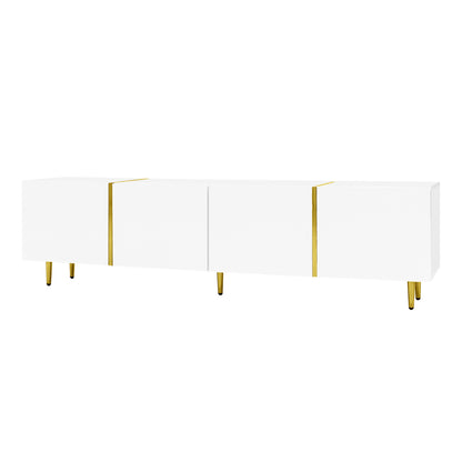 Goldridge Lacquered White TV Stand with Storage, 67", White and Gold Accent