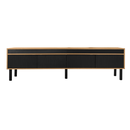 Norden Modern Wood TV Stand with Four-Door Storage, Black and Natural