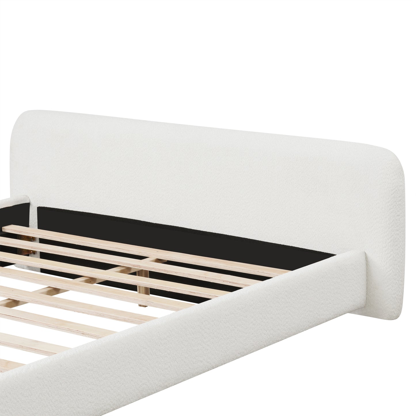 Aveline Boucle Upholstered Platform Bed, Queen, White