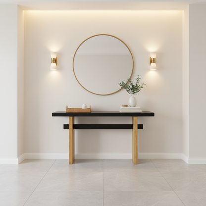 Atwell Console Table, 59.25", Black & Natural