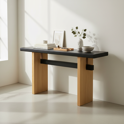 Atwell Console Table, 59.25", Black & Natural