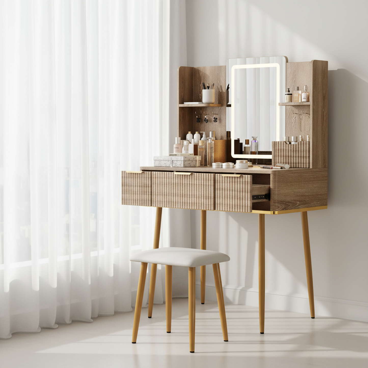 Aurelia Makeup Vanity Desk Set, Warm Brown