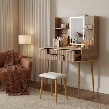 Aurelia Makeup Vanity Desk Set, Warm Brown