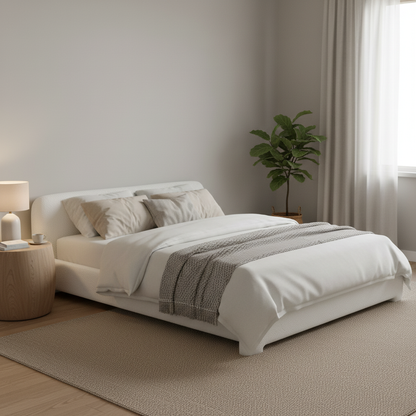 Aveline Boucle Upholstered Platform Bed, King, White