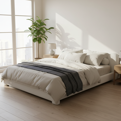 Aveline Boucle Upholstered Platform Bed, Queen, White