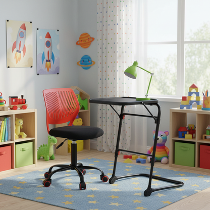 Baseline Foldable Tray Table & Carnation Swivel Chair Set, Red with Black Corduroy