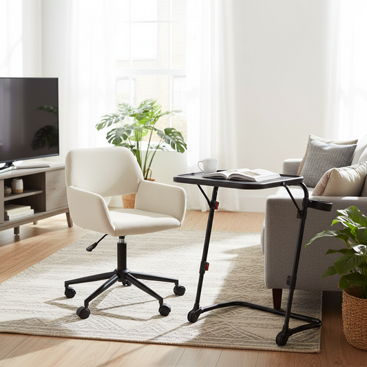 Baseline Black Folding Tray Table with Ross Swivel Task Chair Set, Chenille Beige