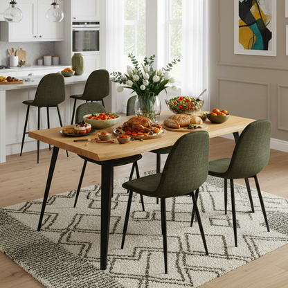 Lancelot Oak-Color Dining Set, 5-Piece with Charlton Green Chairs