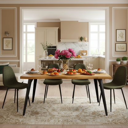 Lancelot Oak-Color Dining Set, 5-Piece with Charlton Green Chairs