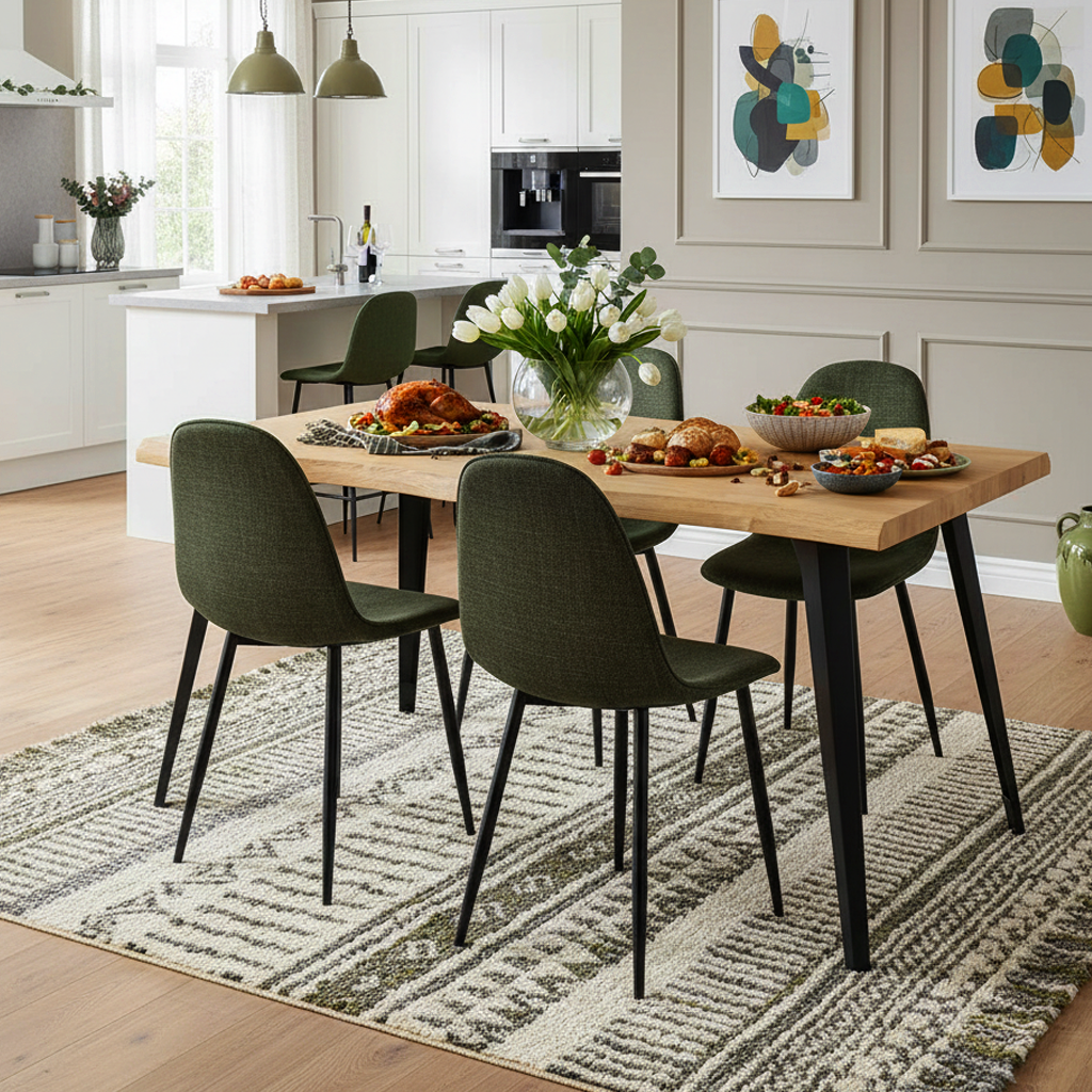 Lancelot Oak-Color Dining Set, 5-Piece with Charlton Green Chairs