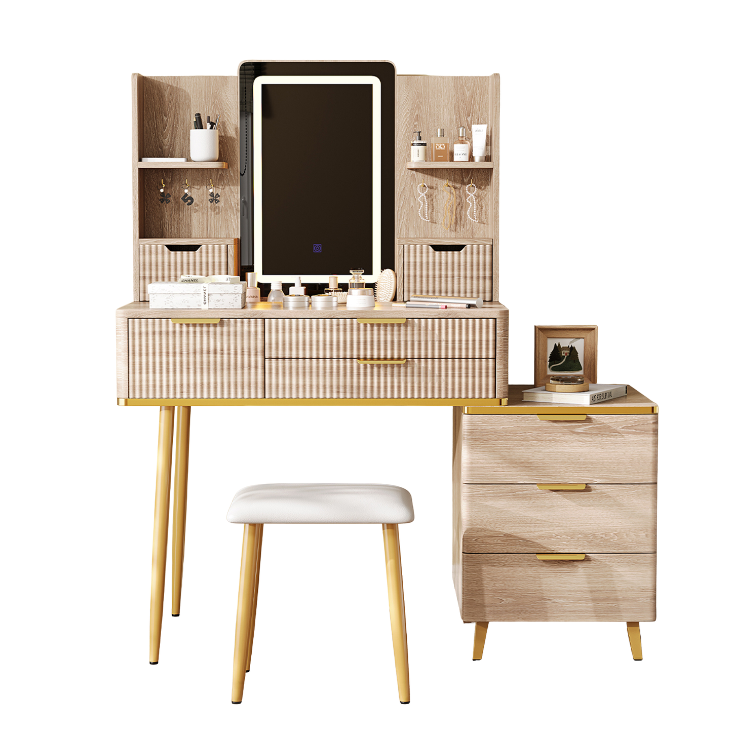 Celeste Makeup Vanity Set, 39.37", Light Wood