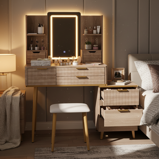 Celeste Makeup Vanity Set, 39.37", Light Wood