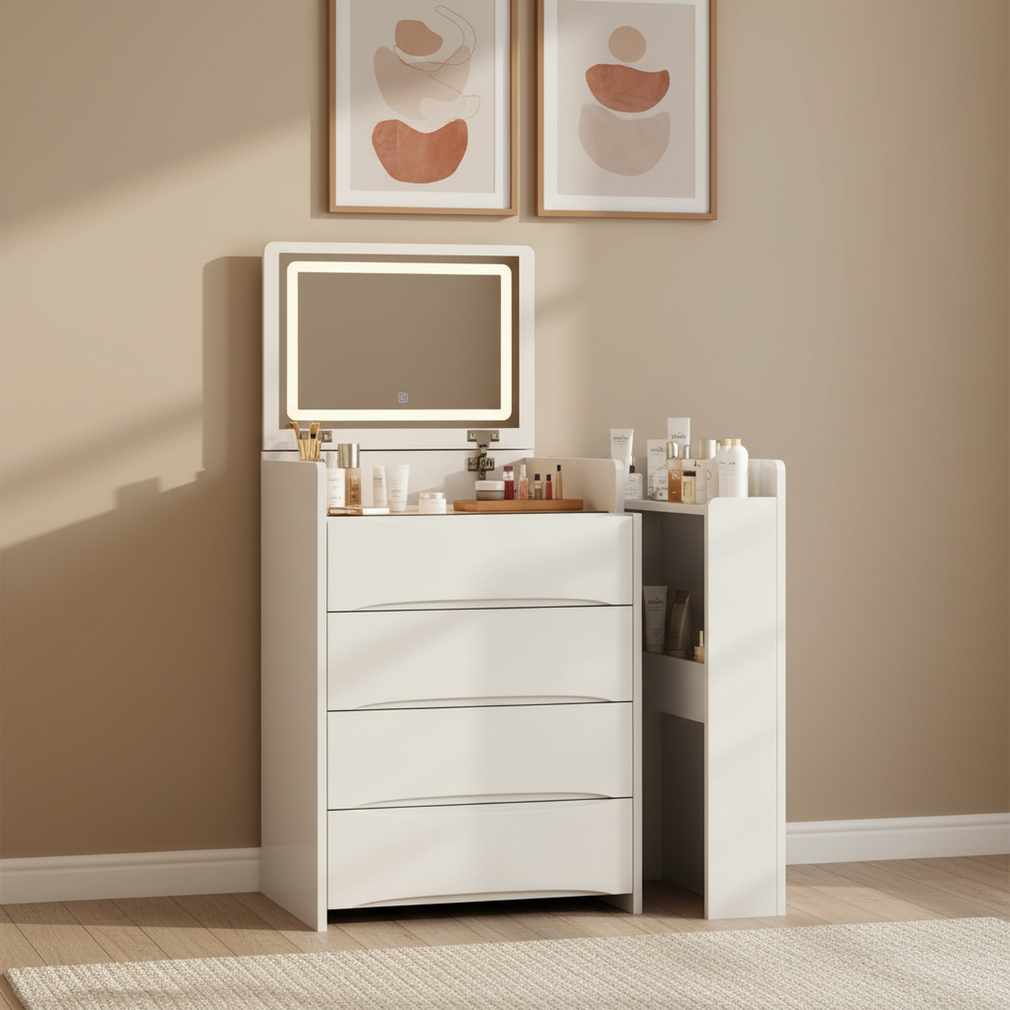 Elowen Makeup Vanity Desk Set, White