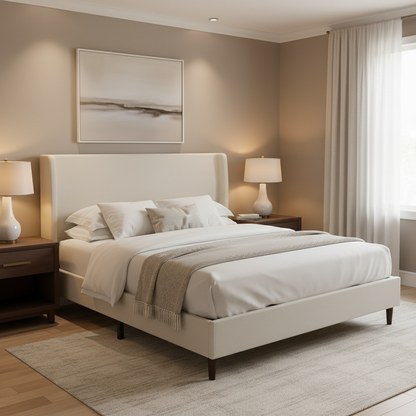 Ellington Upholstered Platform Bed Frame, King, Beige