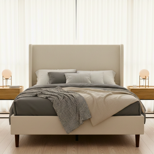Ellington Upholstered Platform Bed Frame, Queen, Beige