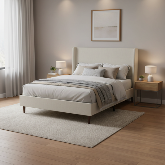 Ellington Upholstered Platform Bed Frame, Queen, Beige