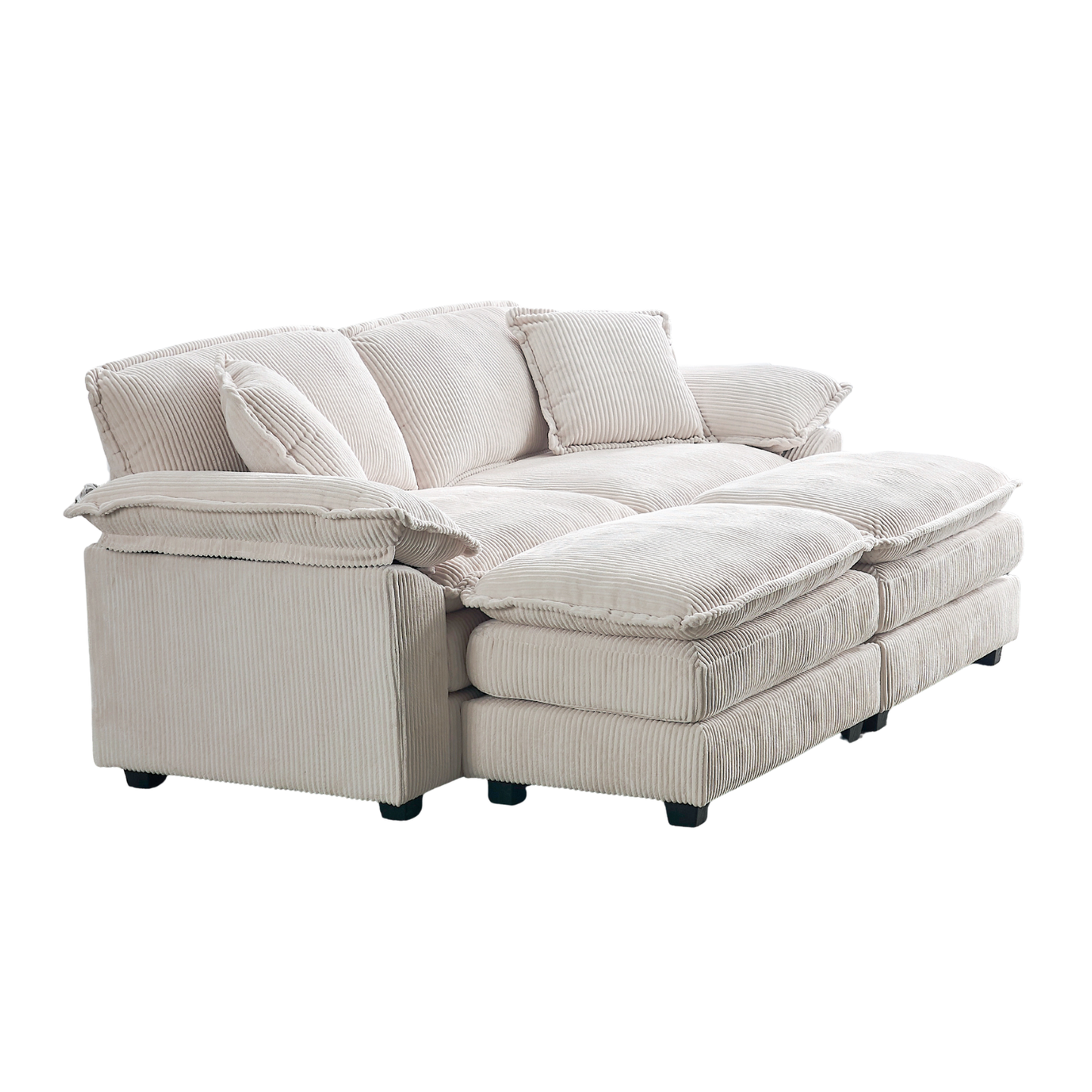 Everett Modular Sofa Set with Ottomans, Beige Corduroy