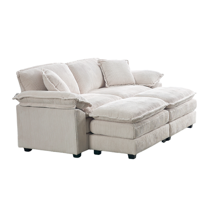 Everett Modular Sofa Set with Ottomans, Beige Corduroy