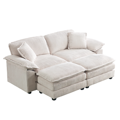 Everett Modular Sofa Set with Ottomans, Beige Corduroy