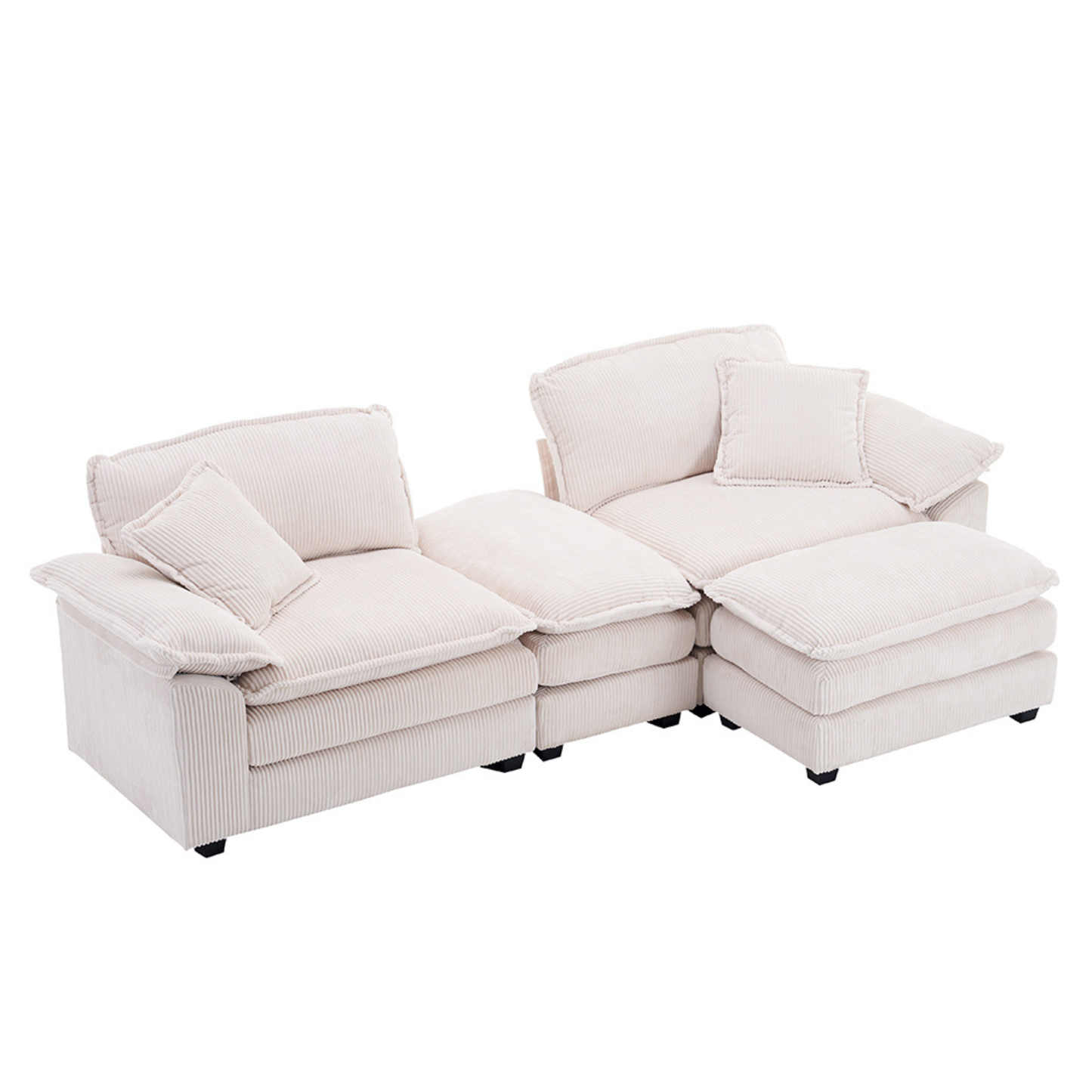 Everett Modular Sofa Set with Ottomans, Beige Corduroy