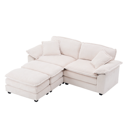 Everett Modular Sofa Set with Ottomans, Beige Corduroy