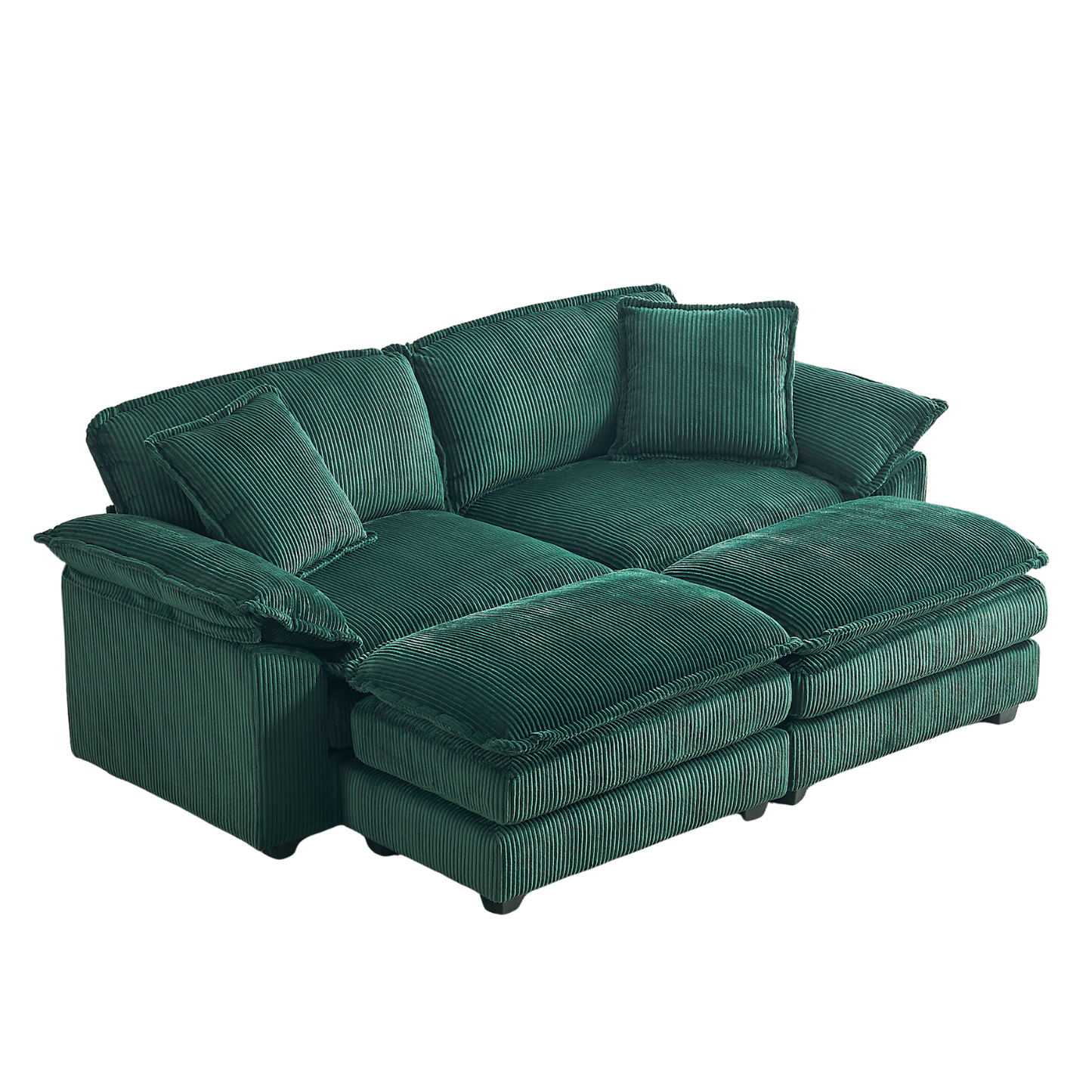 Everett Modular Sofa Set with Ottomans, Green Corduroy