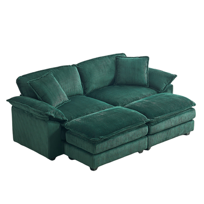 Everett Modular Sofa Set with Ottomans, Green Corduroy