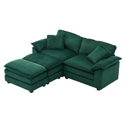 Everett Modular Sofa Set with Ottomans, Green Corduroy