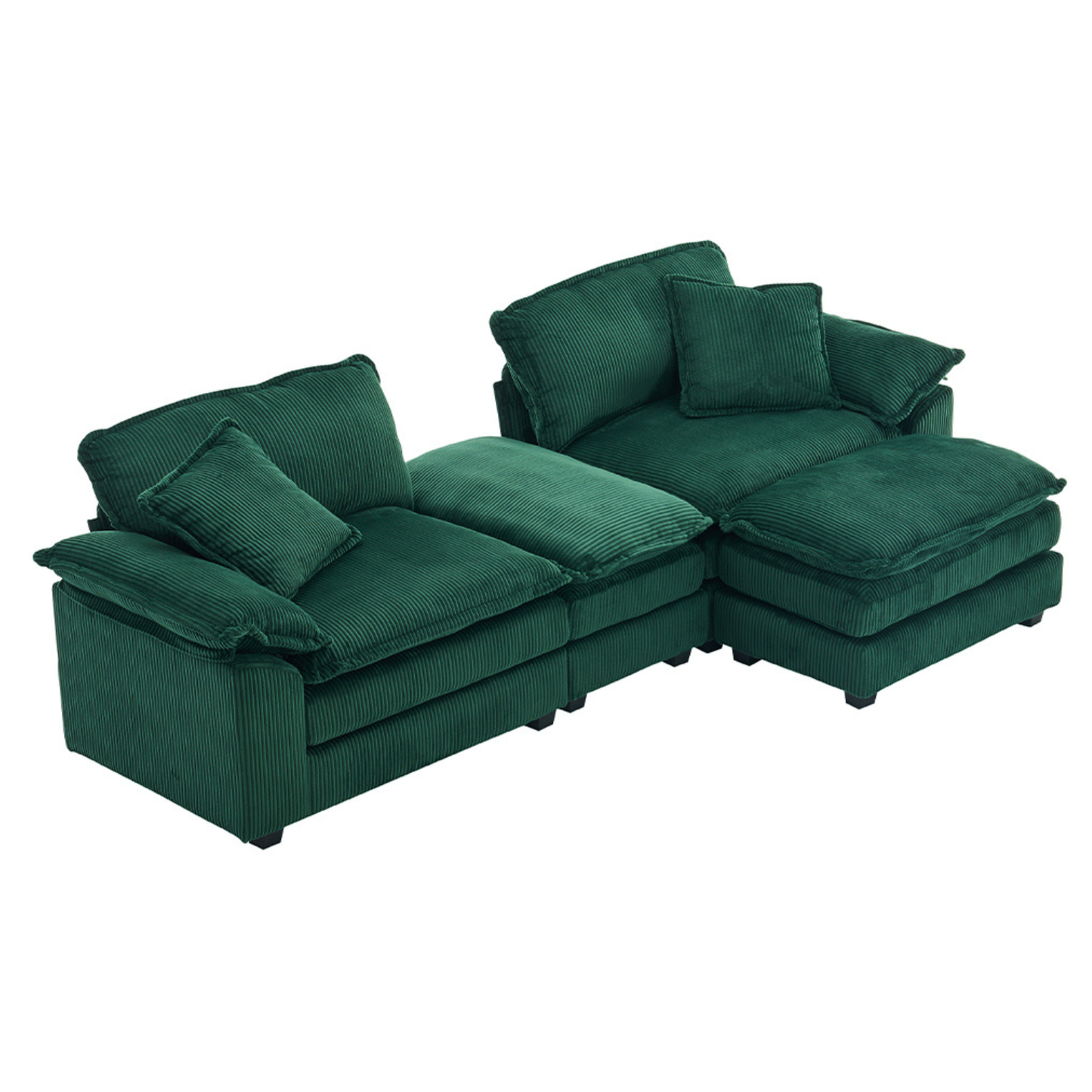 Everett Modular Sofa Set with Ottomans, Green Corduroy