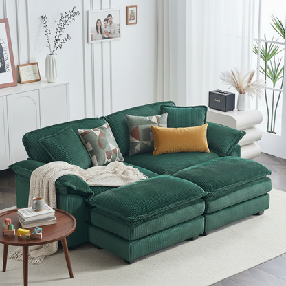 Everett Modular Sofa Set with Ottomans, Green Corduroy