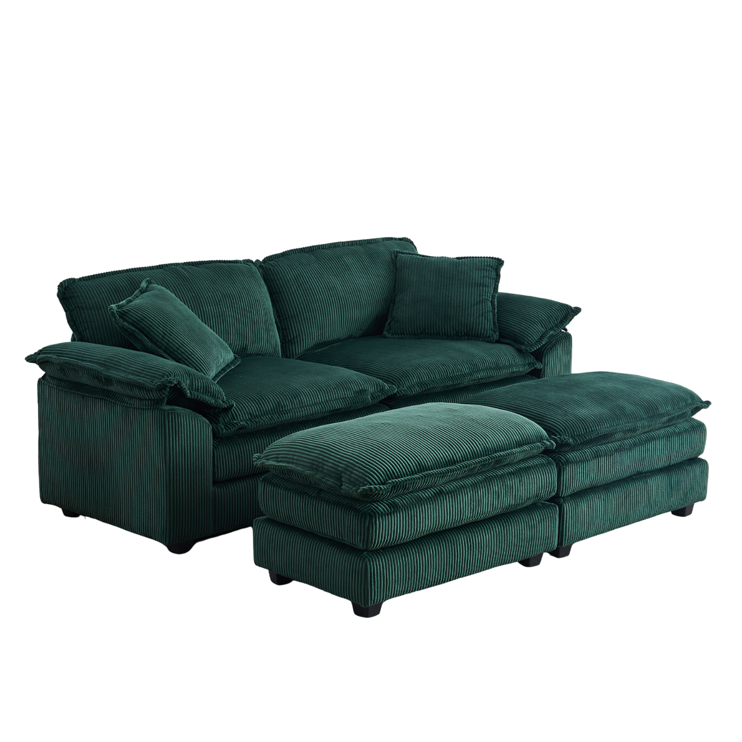 Everett Modular Sofa Set with Ottomans, Green Corduroy