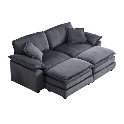 Everett Modular Sofa Set with Ottomans, Grey Corduroy