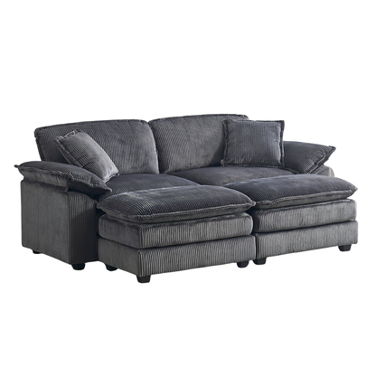 Everett Modular Sofa Set with Ottomans, Grey Corduroy