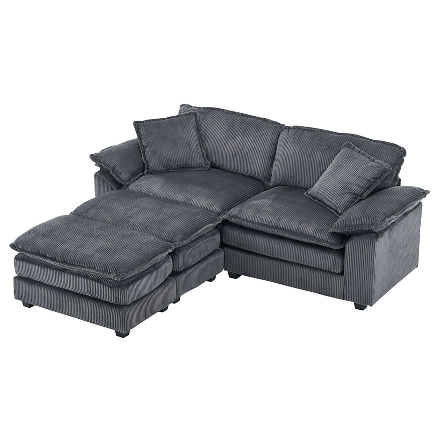 Everett Modular Sofa Set with Ottomans, Grey Corduroy