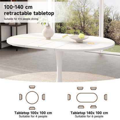 Noelle Extendable Round Dining Table, White, Seats 6