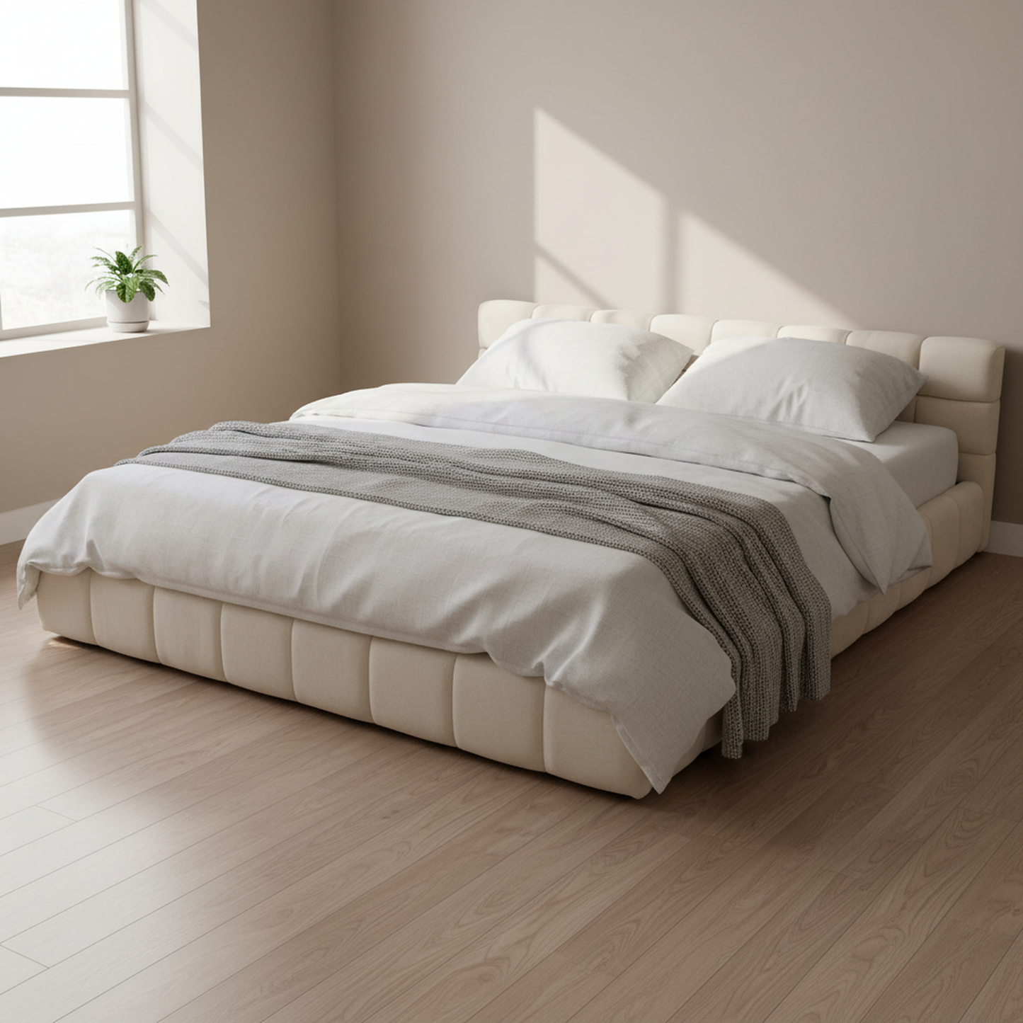 Harbor Upholstered Platform Bed, King, Beige