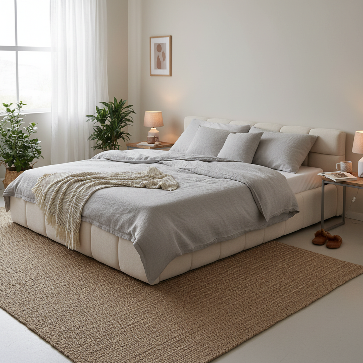 Harbor Upholstered Platform Bed, Queen, Beige