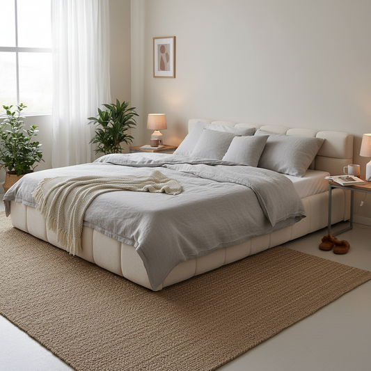 Harbor Upholstered Platform Bed, Queen, Beige