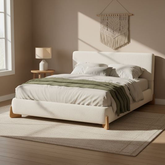 Hollis Boucle Upholstered Platform Bed, Queen, White