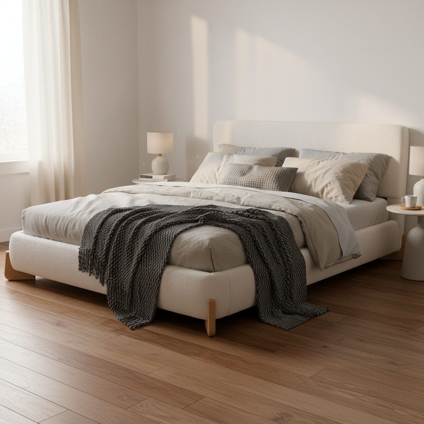 Hollis Boucle Upholstered Platform Bed, Queen, White