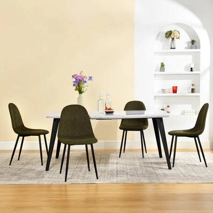 Stan Marble-Look Dining Table with Charlton Upholstered Chairs, 5-Piece Set, Green