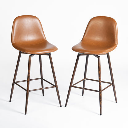 Charlton Faux Leather Counter Height Bar Stools, 26", Set of 2, Cognac